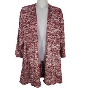 Lane Bryant Cardigan Sweater 18/20 Textured Open Knit Weave Open Front Cranberry